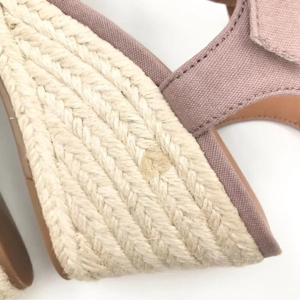 Lucky Brand Millinda Pink Espadrille T Strap Wedge Sandal in Antler Canvas